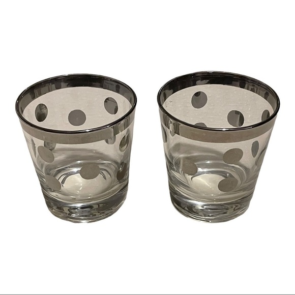 DOROTHY Thorpe MCM Silver rim polka dot low ball glasses pair. - Picture 5 of 8